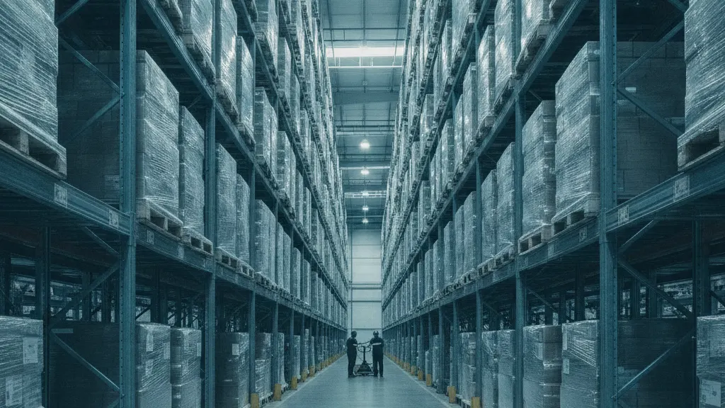 Corredor de porta-paletes num centro de distribuição