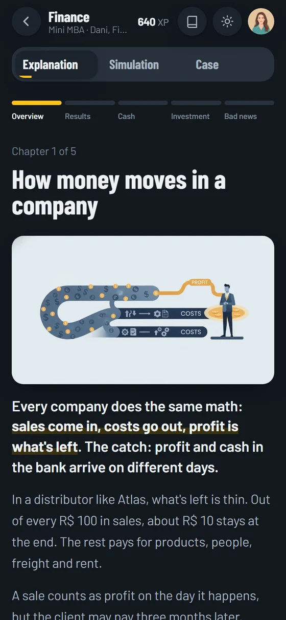 Um capítulo da explicação de Finance no celular