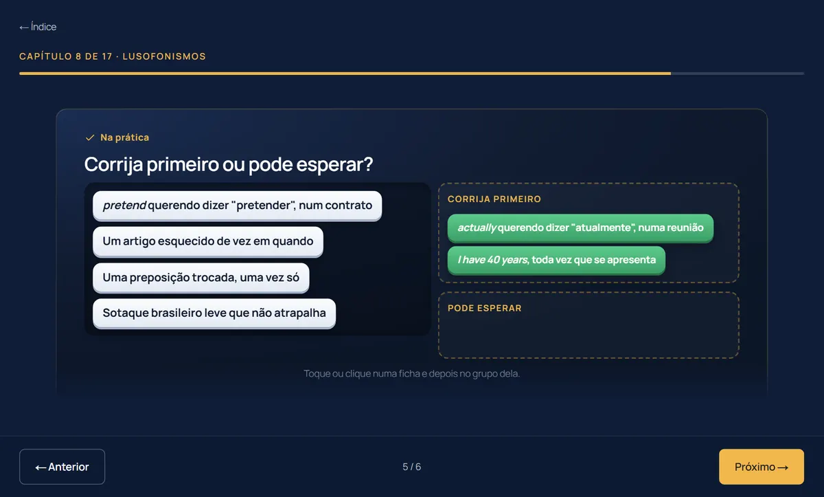 Uma atividade do curso: classificar o que corrigir primeiro
